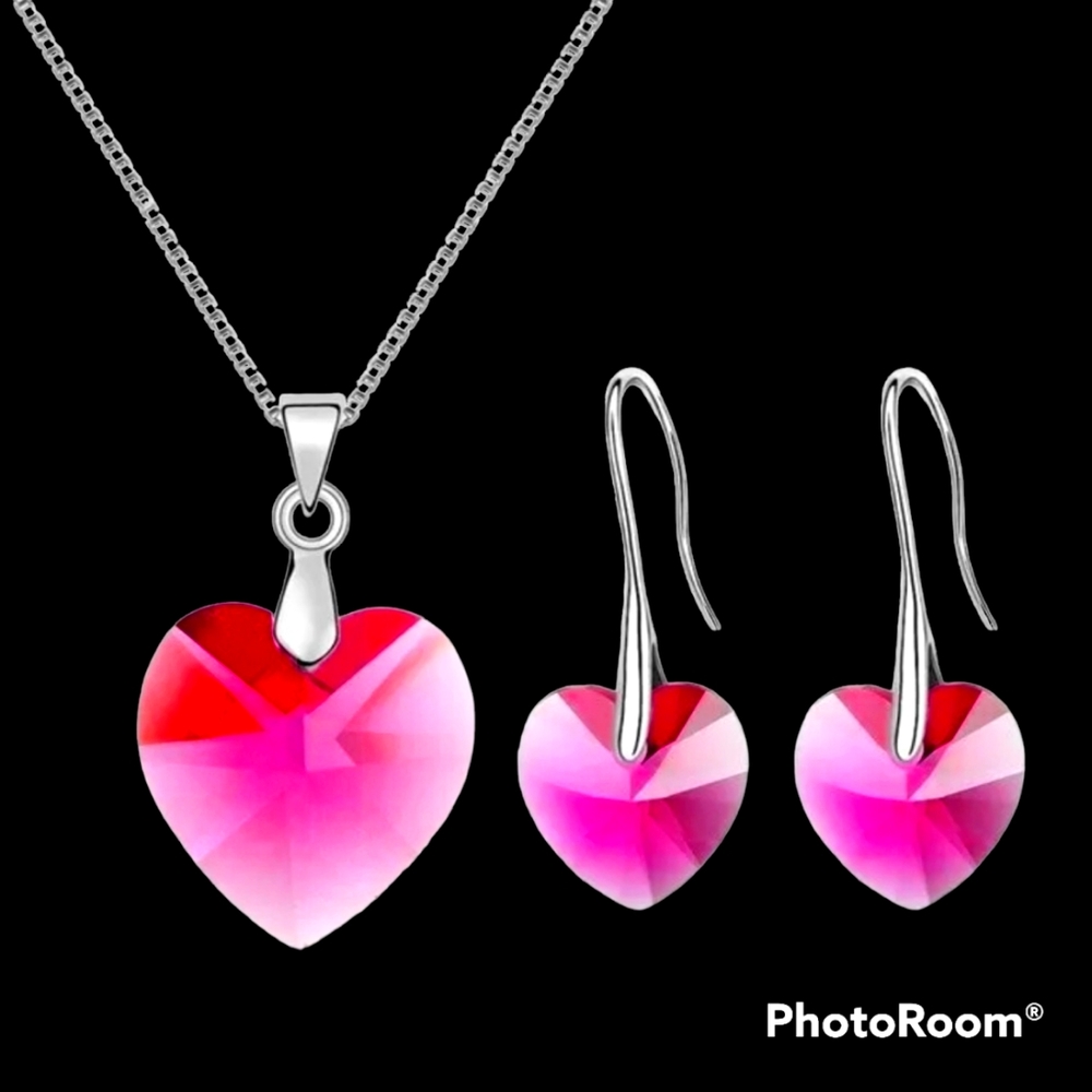 Pink Heart Necklace and Earring Set
